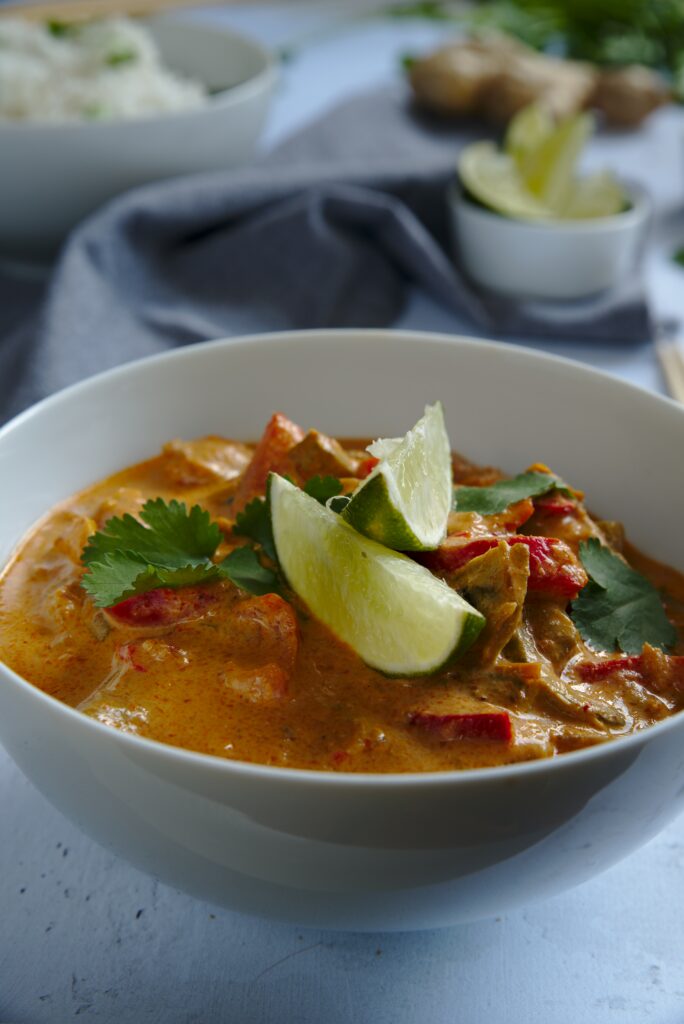 closeup picture of bowl with red curry