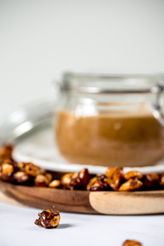 Jar of homamde praliné paste for French pastries