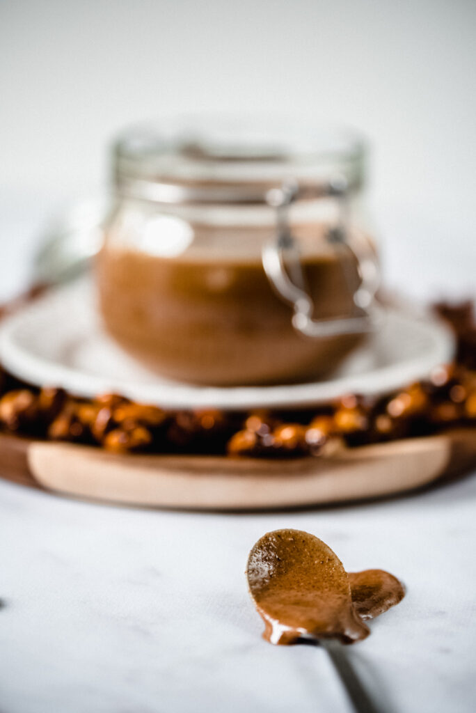 Jar of homamde praliné paste for French pastries